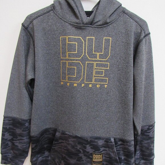 Dude Perfect Battles Charcoal Gray Hoodie Hooded Sweatshirt Camo Waist XL - Picture 1 of 7